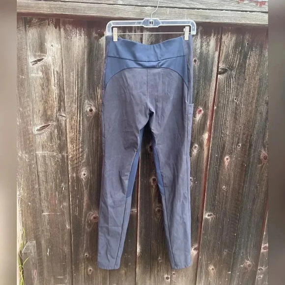 Athleta Stellar Tight Zip Stash Pockets Pants Grey And Blue Colorblock Split Hem - Picture 5 of 5